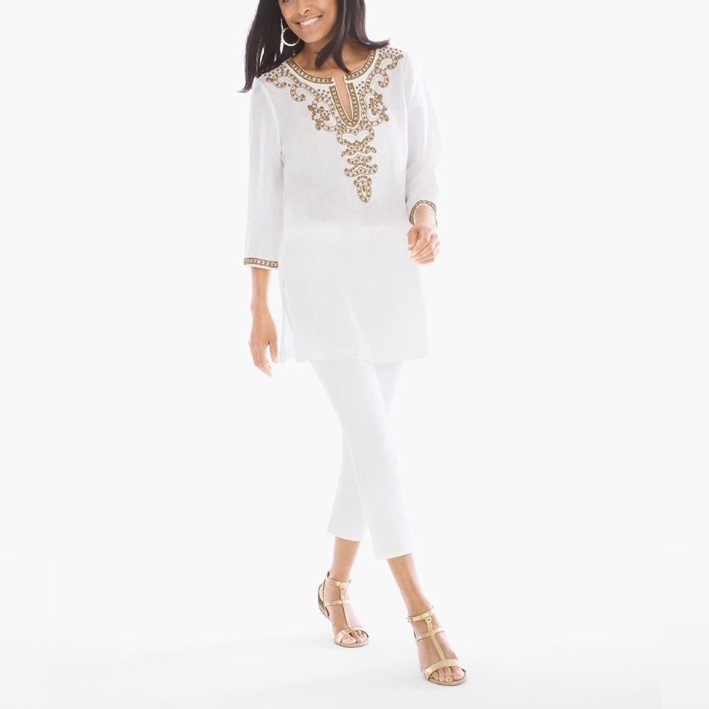 Embellished Linen Tunic Size Top Size 3 - Picture 2 of 11